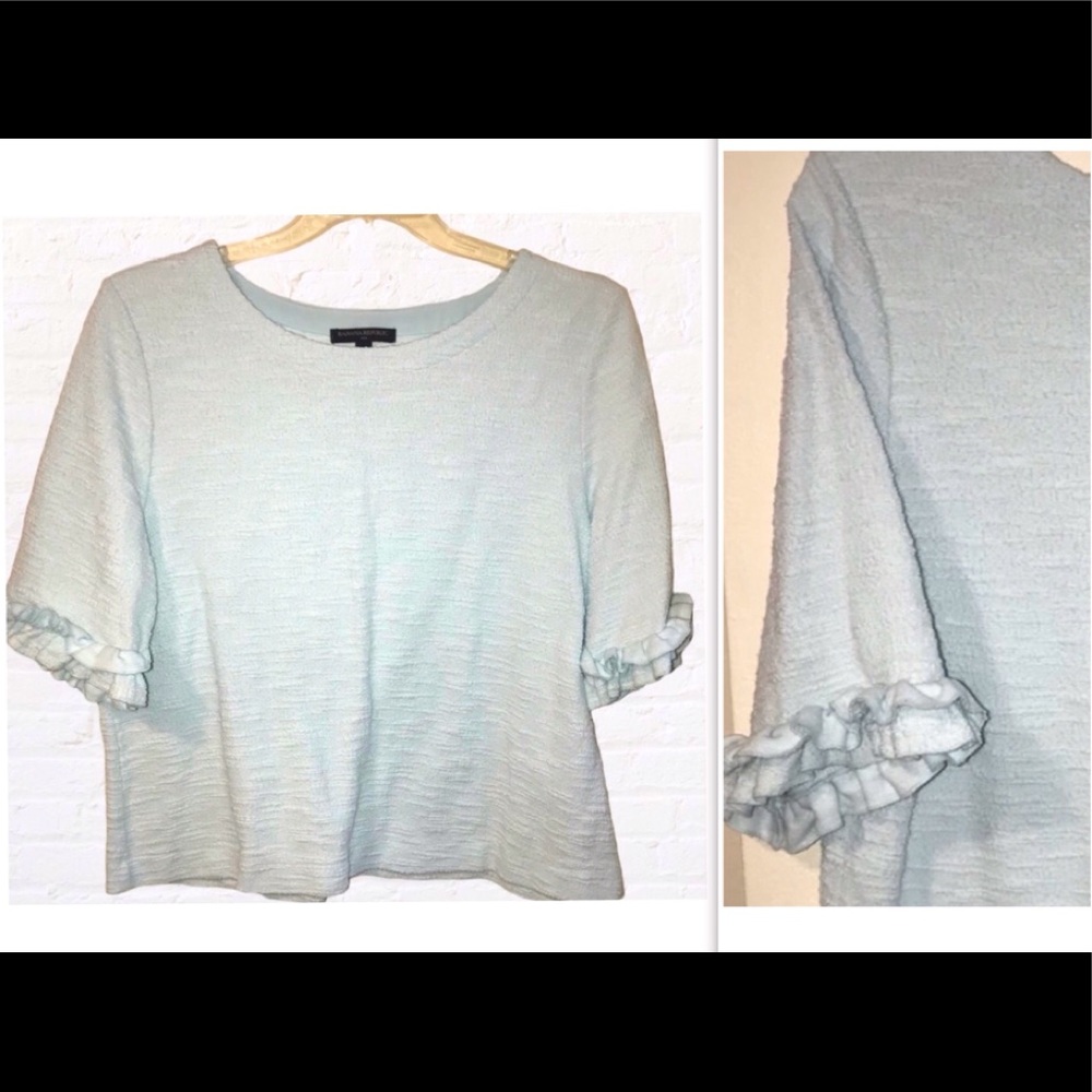 ❤️ Banana Republic Soft Teal Ruffled Elbow Sleeve Textured Top. Sz XL. - Picture 1 of 7